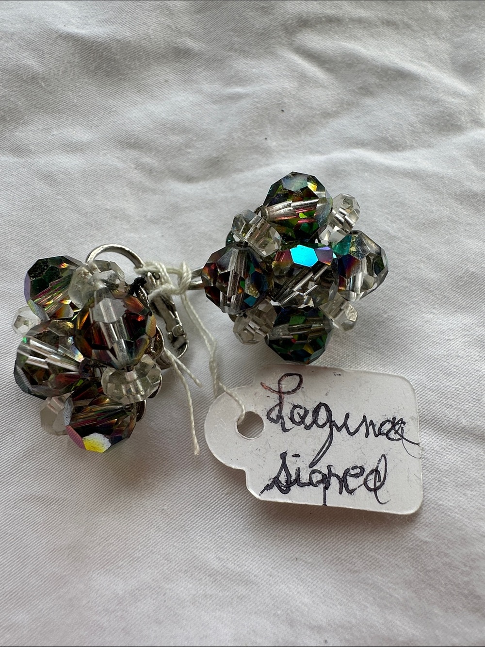 Signed Laguna Iridescent Cluster Clip-On Earrings - Multicolor